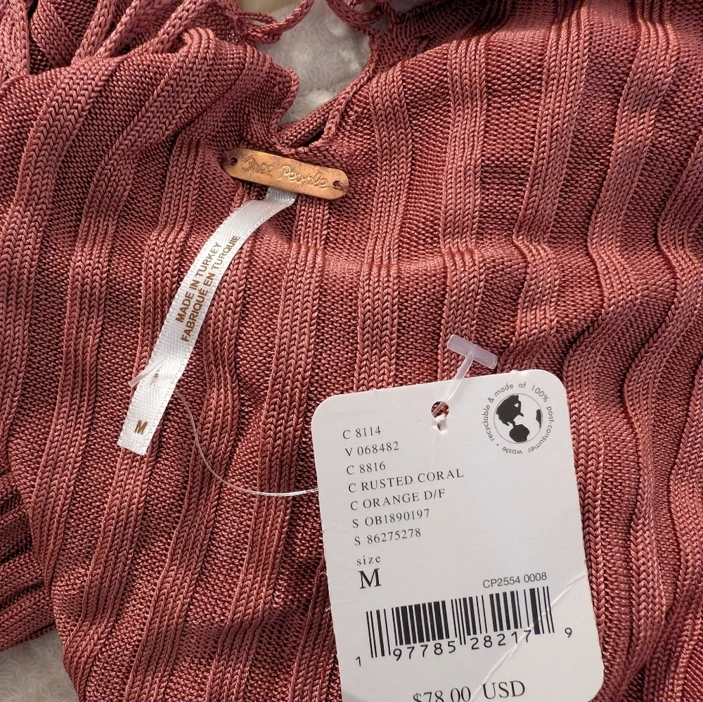 NWT Free People Ribbed Scoop-Neck Sweater in Dusty Rose